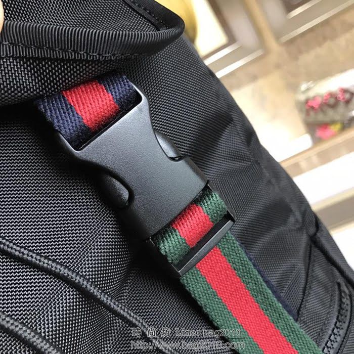 GUCCI 古馳男包 新款 450982 高科技帆布 古馳雙肩背包 黑色 GUCCI男背包